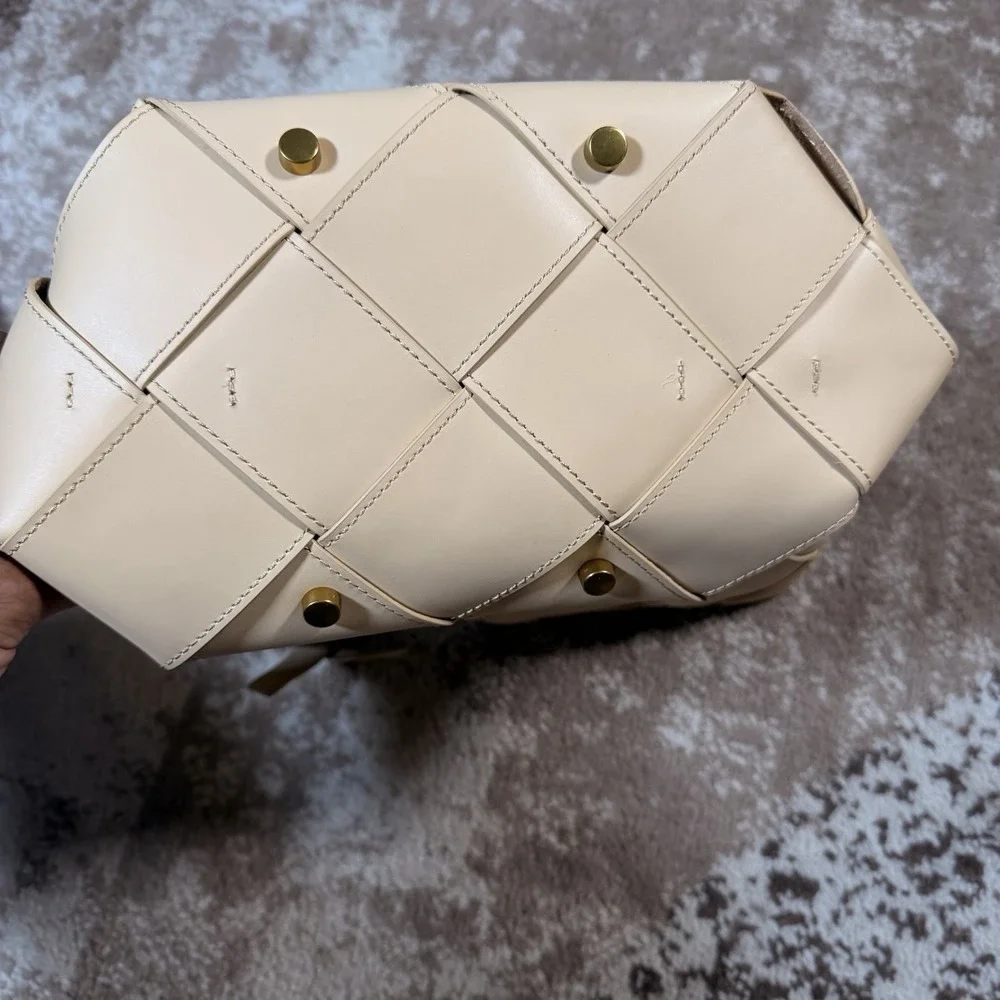 ETIENNE‎ AIGNER Leather Ella Woven Satchel Crossbody Luggage Handbag Purse Cream